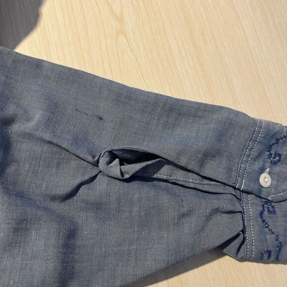 VTG 1970's Big Mac Womens Blue Embroidered Chambray Shirt God Bless America - Picture 9 of 10